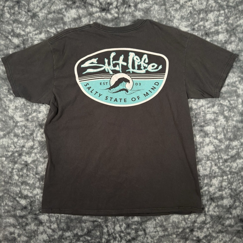 Salt Life Live Salty Graphic Logo TShirt Mens Size L Salty State Of Mind Black